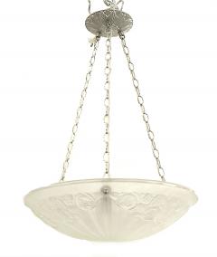 French Art Deco Frosted Glass Pendant Bowl Chandelier - 917973