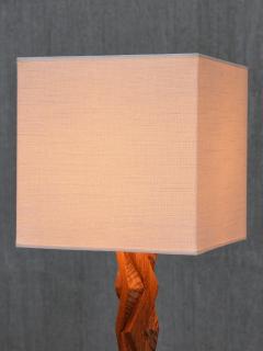 French Art Deco Geometric Oak Table Lamp with Linen Shade Late 1930s - 4481183