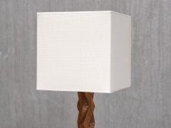 French Art Deco Geometric Oak Table Lamp with Linen Shade Late 1930s - 4481189
