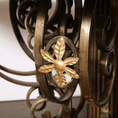 French Art Deco Hand Wrought Iron Table with Gilded Accents Exotic Marble Top - 2660817