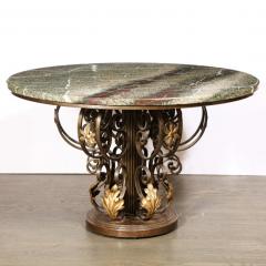 French Art Deco Hand Wrought Iron Table with Gilded Accents Exotic Marble Top - 2660820