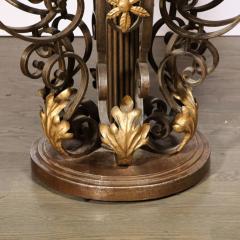 French Art Deco Hand Wrought Iron Table with Gilded Accents Exotic Marble Top - 2660846