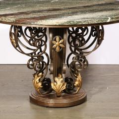 French Art Deco Hand Wrought Iron Table with Gilded Accents Exotic Marble Top - 2660847