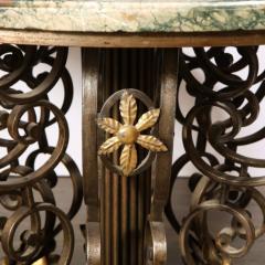 French Art Deco Hand Wrought Iron Table with Gilded Accents Exotic Marble Top - 2660848