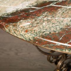 French Art Deco Hand Wrought Iron Table with Gilded Accents Exotic Marble Top - 2660853