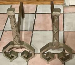 French Art Deco Iron Steel Andirons High Quality Pair - 2091968