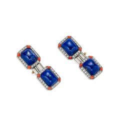 French Art Deco Lapis Coral and Diamond Cuff Links - 4486424