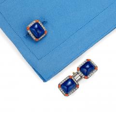French Art Deco Lapis Coral and Diamond Cuff Links - 4486425