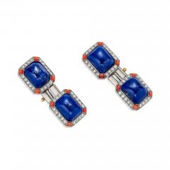 French Art Deco Lapis Coral and Diamond Cuff Links - 4491029