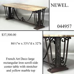French Art Deco Large Rectangular Iron Scroll Side Center Table - 428886