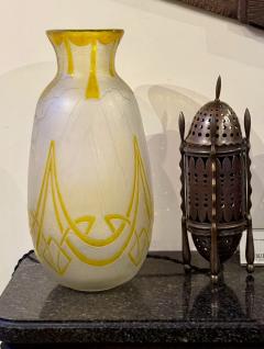 French Art Deco Legras Cameo Glass Vase in Opaline with Amber Overlay - 4510048