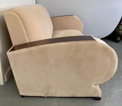French Art Deco Living Room Set in Beige Suede Rosewood Armrests 3 Pieces - 3316676