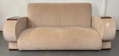 French Art Deco Living Room Set in Beige Suede Rosewood Armrests 3 Pieces - 3316680
