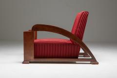 French Art Deco Lounge Chairs in Red Striped Velvet and with Swoosh Armrests - 2048381