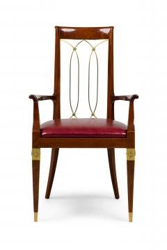 French Art Deco Mahogany Brass Open Back Armchair - 4171989