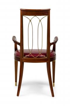 French Art Deco Mahogany Brass Open Back Armchair - 4171992