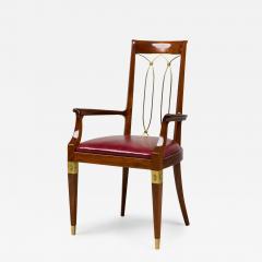 French Art Deco Mahogany Brass Open Back Armchair - 4204761