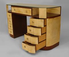 French Art Deco Mahogany and Parchment Veneered D Shaped Dressing Table Desk - 428920