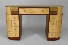 French Art Deco Mahogany and Parchment Veneered D Shaped Dressing Table Desk - 428921