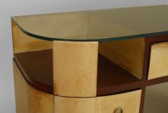 French Art Deco Mahogany and Parchment Veneered D Shaped Dressing Table Desk - 428922