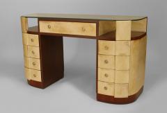 French Art Deco Mahogany and Parchment Veneered D Shaped Dressing Table Desk - 428923