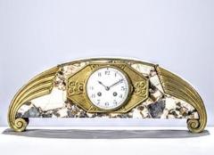 French Art Deco Marble with Bronze Details Clock Set - 3940881