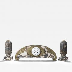 French Art Deco Marble with Bronze Details Clock Set - 4159408