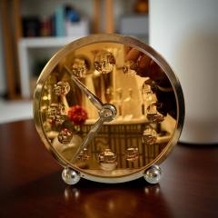 French Art Deco Modernist Clock with Mirrored Peach Glass Face circa 1930 - 4217113