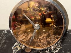 French Art Deco Modernist Clock with Mirrored Peach Glass Face circa 1930 - 4217117