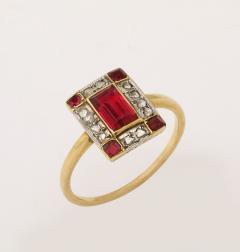 French Art Deco Natural Ruby Baguette and Diamond Ring - 3978903