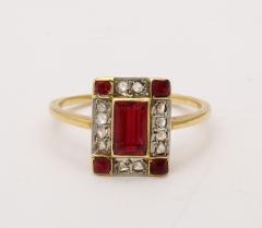 French Art Deco Natural Ruby Baguette and Diamond Ring - 3978909