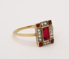 French Art Deco Natural Ruby Baguette and Diamond Ring - 3978912