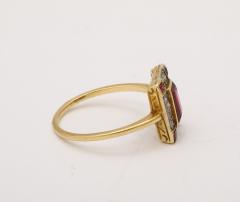 French Art Deco Natural Ruby Baguette and Diamond Ring - 3978914