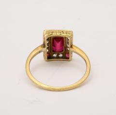 French Art Deco Natural Ruby Baguette and Diamond Ring - 3978918