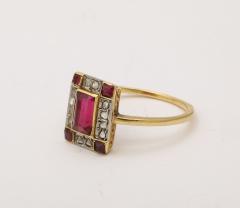 French Art Deco Natural Ruby Baguette and Diamond Ring - 3978924