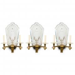 French Art Deco Ormolu and Etched Mirror Wall Sconces - 4708512