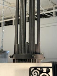 French Art Deco Pendant Chandelier Wrought Iron Frosted Glass 1928 - 4770165