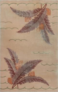 French Art Deco Pine Cone Design on Beige Background Handmade Wool Rug - 2455727