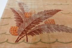 French Art Deco Pine Cone Design on Beige Background Handmade Wool Rug - 2455729