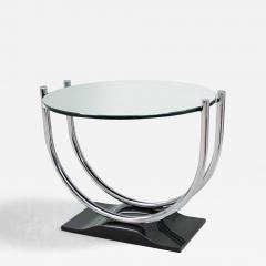 French Art Deco Round Chrome Black Side Table 1930 - 4651428