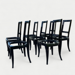 French Art Deco Set of Eight Black Lacquered Dining Chairs 1920s - 4612943