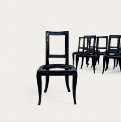 French Art Deco Set of Eight Black Lacquered Dining Chairs 1920s - 4612944