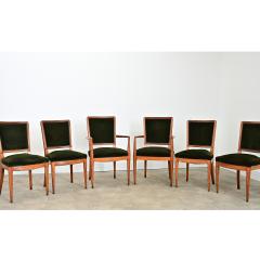 French Art Deco Set of Six Olivewood and Velvet Dining Chairs - 4600834