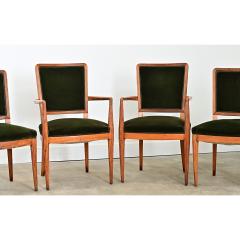 French Art Deco Set of Six Olivewood and Velvet Dining Chairs - 4600835