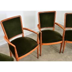 French Art Deco Set of Six Olivewood and Velvet Dining Chairs - 4600837