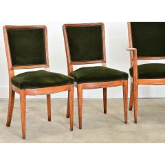 French Art Deco Set of Six Olivewood and Velvet Dining Chairs - 4600838