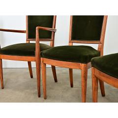 French Art Deco Set of Six Olivewood and Velvet Dining Chairs - 4600839