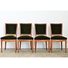 French Art Deco Set of Six Olivewood and Velvet Dining Chairs - 4600840