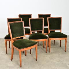 French Art Deco Set of Six Olivewood and Velvet Dining Chairs - 4600841