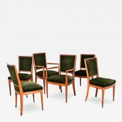 French Art Deco Set of Six Olivewood and Velvet Dining Chairs - 4604711